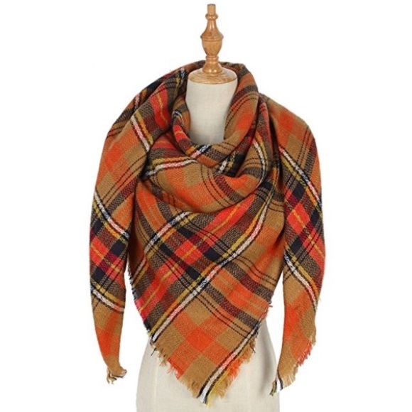 Pumpkin Spice Plaid Ultra Plush Blanket Scarf - Picture 3 of 7